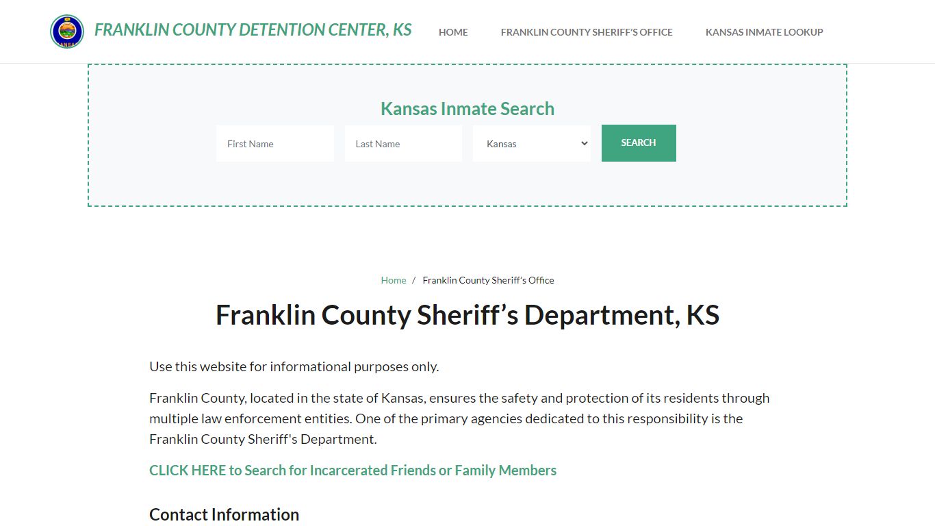 Franklin County Sheriff Department, KS Arrests, Warrant Lookup